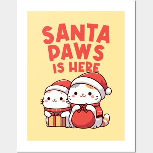 Santa Paws is Here Santa Kitty Posters and Art